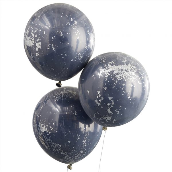 Stora konfettiballonger - Dubbelskiktat - Navy/Silver - 3-pack Stora konfettiballonger - Dubbelskiktat - Navy/Silver - 3-pack