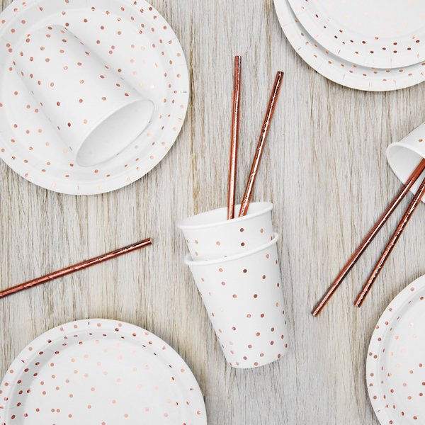 Pappmuggar - Polka Dot - Rosguld - 6-pack