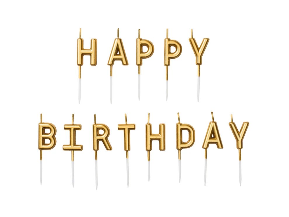 Tårtljus HAPPY BIRTHDAY , guld – Fyndhörnan