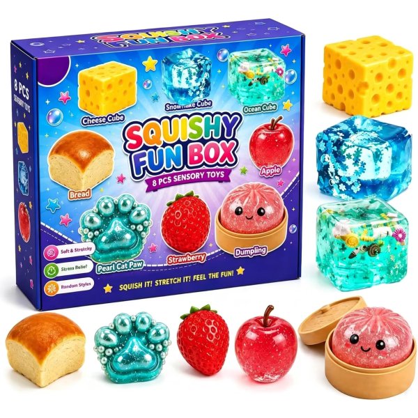 Squishy set - 8 favoriter - Mystery Fun Box med dumpling