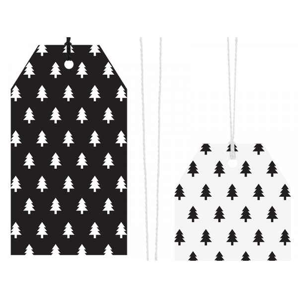 Presentetiketter - Svart/Vita - Julgranar - 12-pack Presentetiketter - Svart/Vita - Julgranar - 12-pack