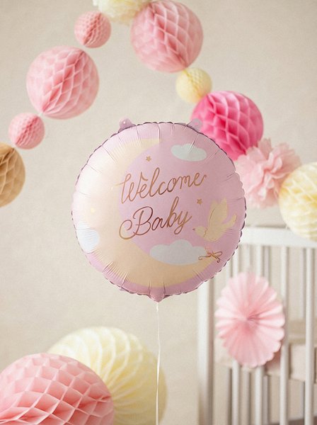 Folieballong \\\"Welcome Baby\\\" - Ljusrosa