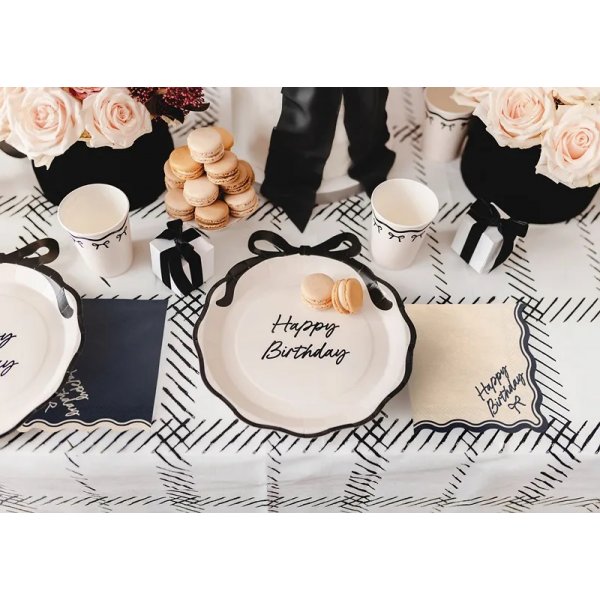 Servetter - Happy Birthday - Svart/Vit - 12-pack