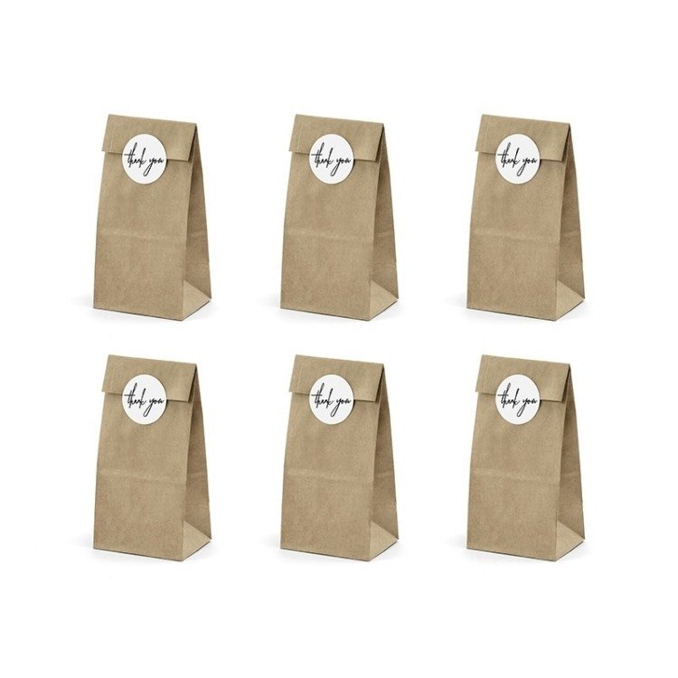 Papperspåsar Bruna 6-pack med etikett – Fyndhörnan