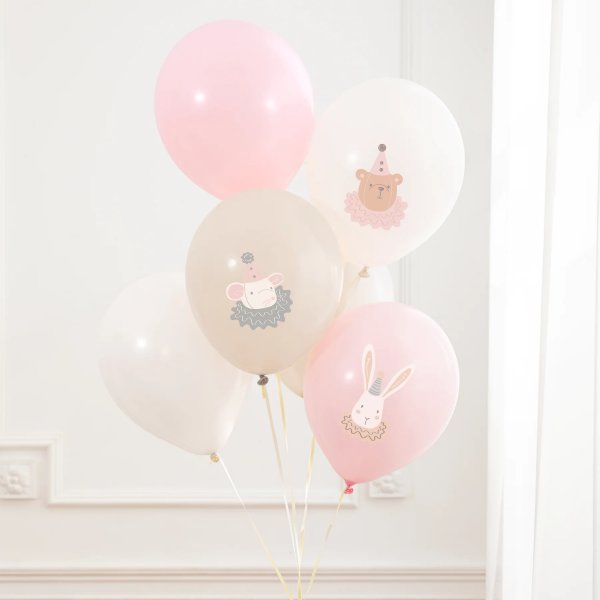 Ballongbukett - S�ta djur - Rosa/Vit/Nude - 6 st