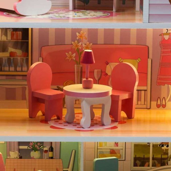Docksk�p i tr� 70 cm Rosa med LED-belysning - Sj�lvmontering