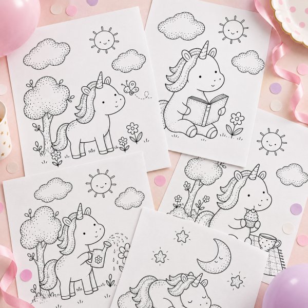 Målarblad med färgpennor - Unicorn/Enhörning - 8 motiv - A4 Målarblad med färgpennor - Unicorn/Enhörning - 8 motiv - A4
