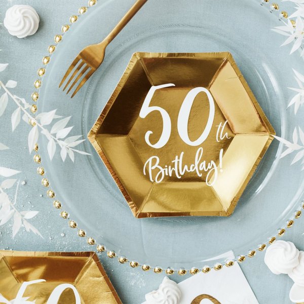 Desserttallrikar - 50th Birthday - Vit/Guld - 6-pack Desserttallrikar - 50th Birthday - Vit/Guld - 6-pack