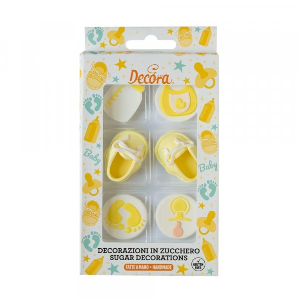 Sockerdekorationer - Baby - Gula - 6 st Sockerdekorationer - Baby - Gula - 6 st
