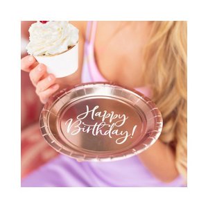 Pappersassietter Roséguld Happy Birthday