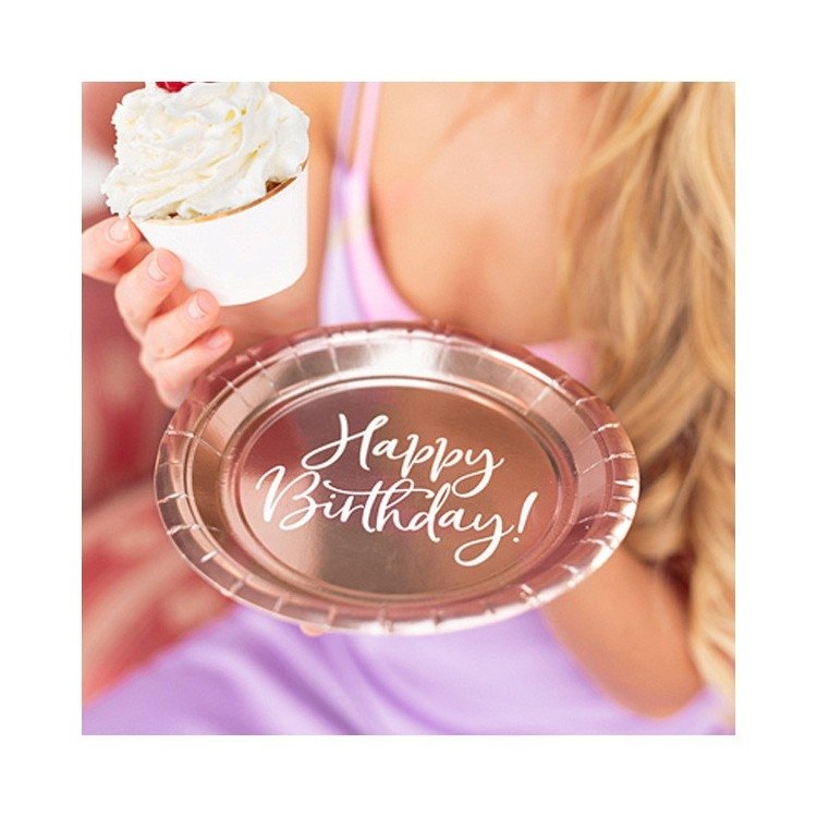 Pappersassietter Roséguld Happy Birthday – Fyndhörnan