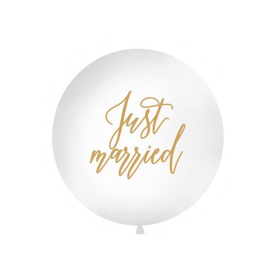 Jtteballong - Just Married - Vit/Guld