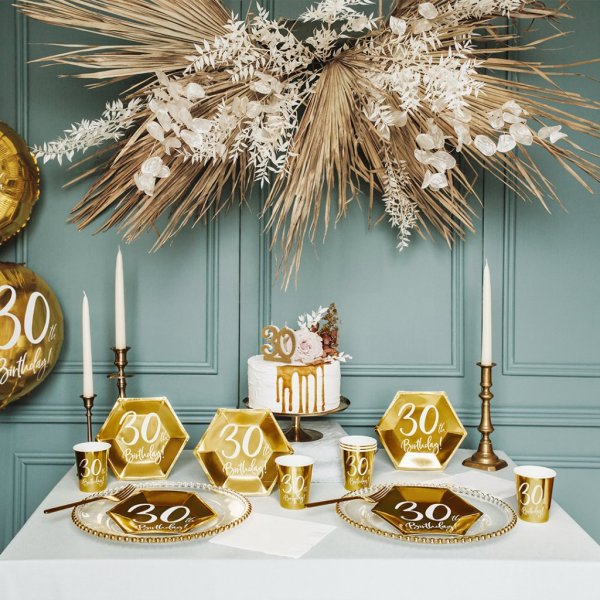 Desserttallrikar - 30th Birthday - Vit/Guld - 6-pack